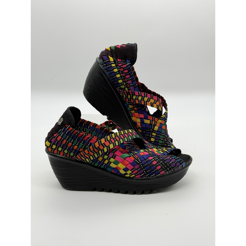 Bernie Mev Wedge Sandals Women 36 Multi‎ Color Woven Elastic Platform Rainbow